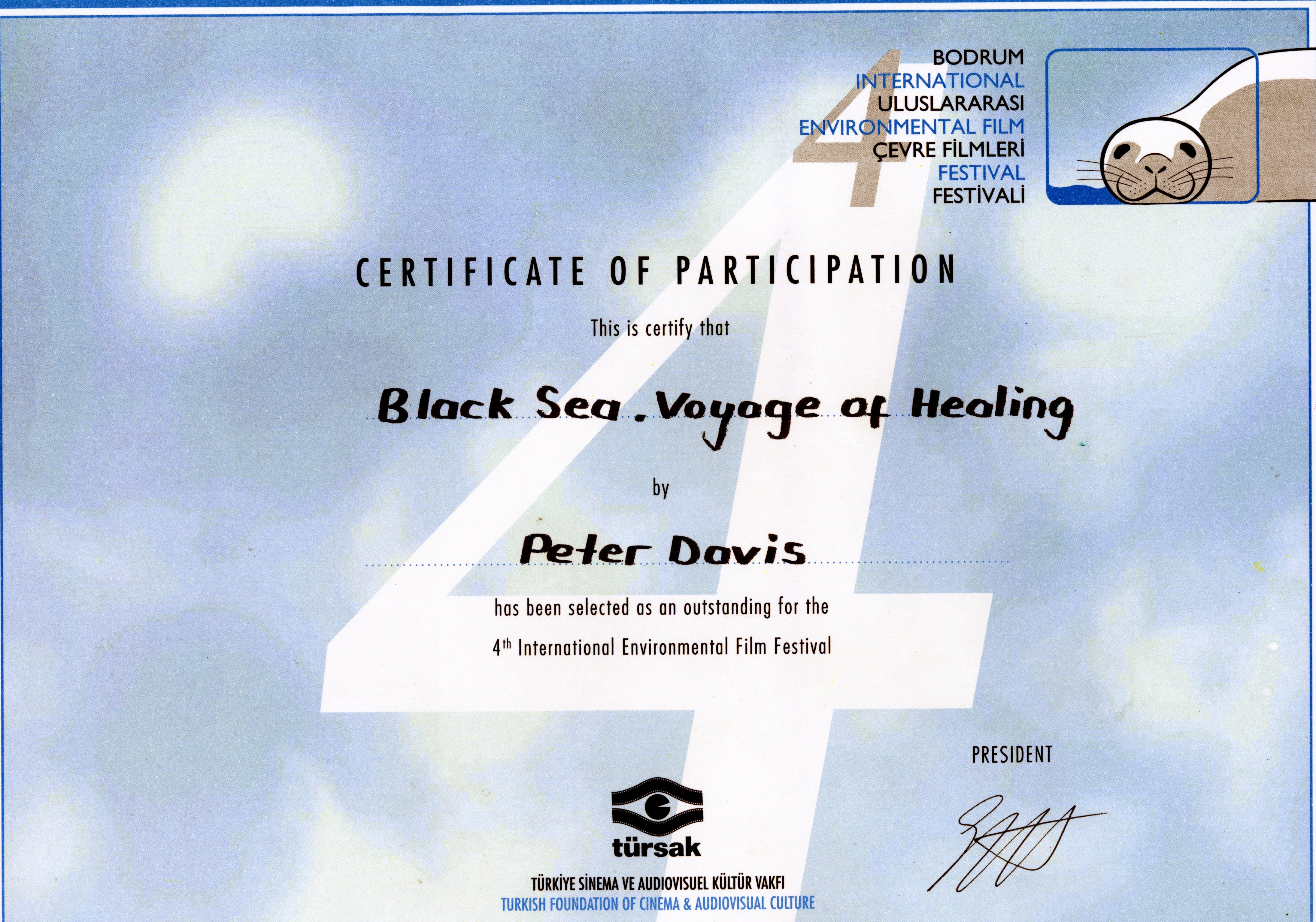 Black Sea Voyage Of Healing - Award - Bodrum Film Festival.