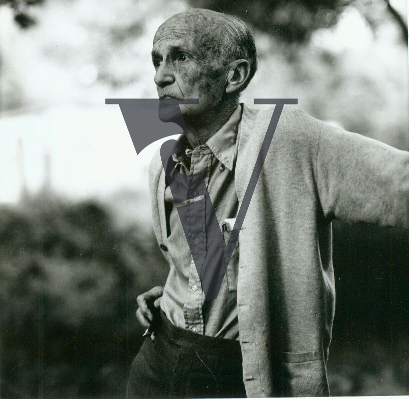 Writer Spud Johnson, Taos, New Mexico, portrait, looking forward.